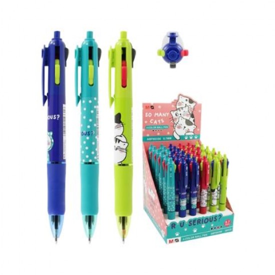 Στυλό με 4 χρώματα μελανιού M&G 0,7mm - So many cats (4 χρώματα)