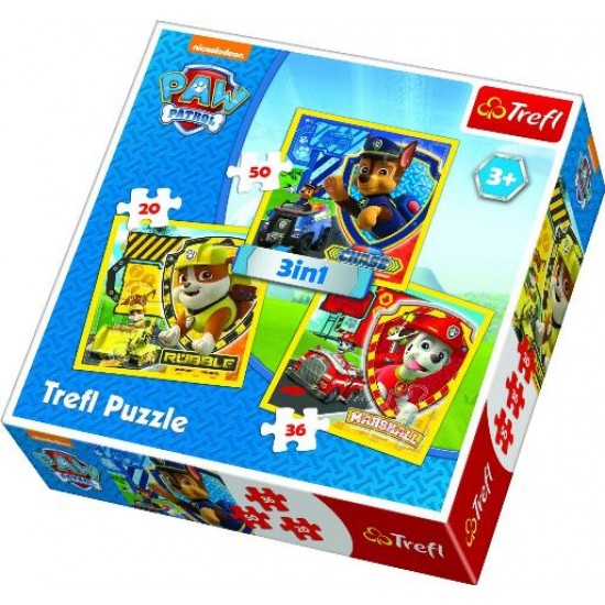 Trefl 3 In 1 20 + 36 + 50 Piece PAW Patrol Marshall Rubble & Chase Jigsaw Puzzle