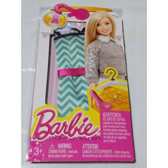 BARBIE FASHION CLOTHES OUTFIT - TEAL GREEN ZIG-ZAG DRESS
