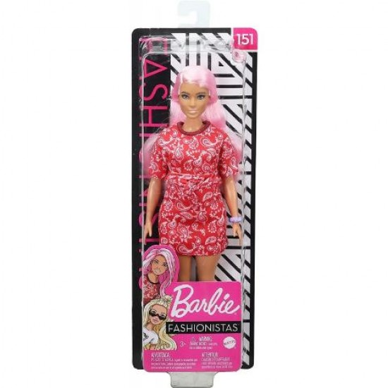 Mattel Barbie Fashionistas Doll Num 151 Μελαχρινή Κούκλα Με Φόρεμα Red Paisley Top FBR37 / GHW65
