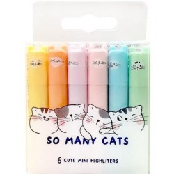Σετ 6 μίνι παστέλ μαρκαδόροι υπογράμμισης M&G (So many cats)