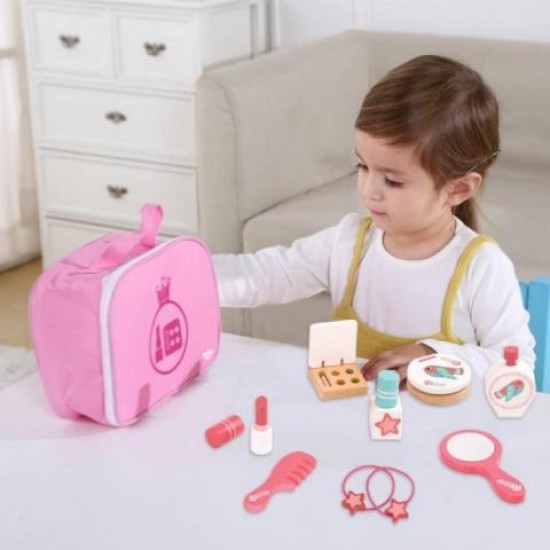 WOODEN TOY SUITCASE MAKEUP KIT PINK TL993