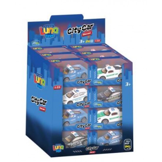 Όχημα Αστυνομικό Pull Back Luna Toys 1:55 Μεταλλικό 12x4,5x6,5 εκ. 4 σχέδια 622882