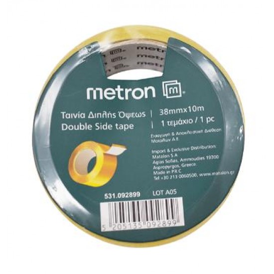 METRON ΤΑΙΝΙΑ ΔΙΠΛΗΣ ΟΨΕΩΣ 38mmx10m ΚΙΤΡΙΝΗ